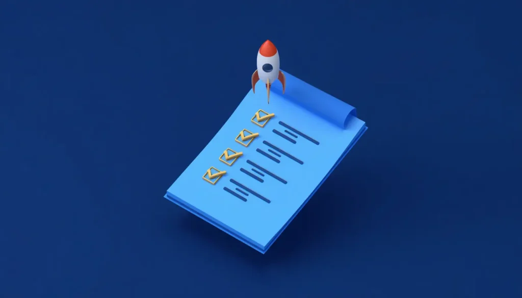 3D illustration of 5-step checklist for ranking on Google in Uganda