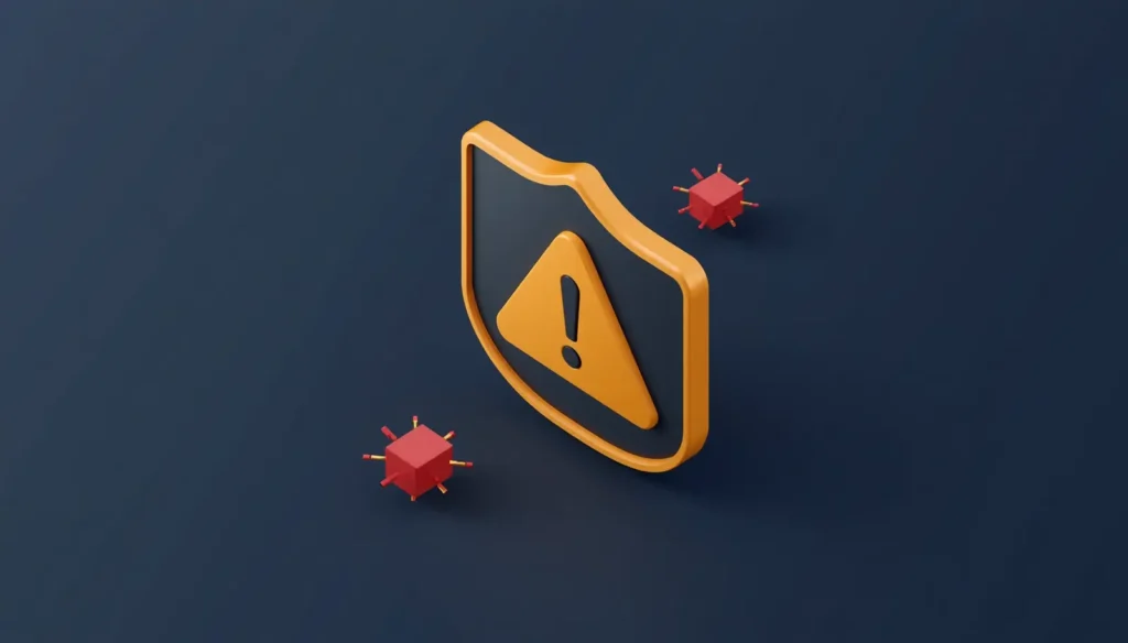 3D warning shield illustration — red flags when hiring an SEO agency in Uganda